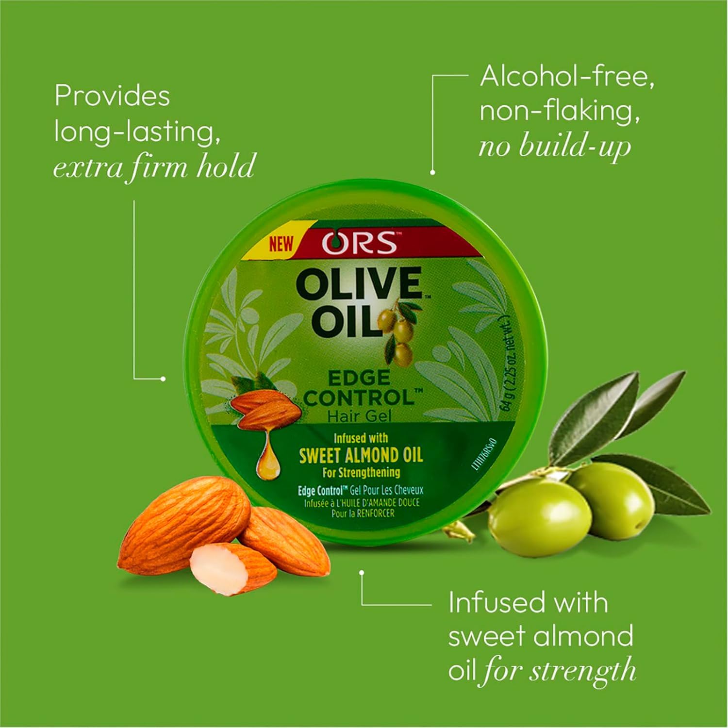 Olive Oil Edge Control Hair Gel with Sweet Almond Oil for Strengthening 2.25oz - Image 4